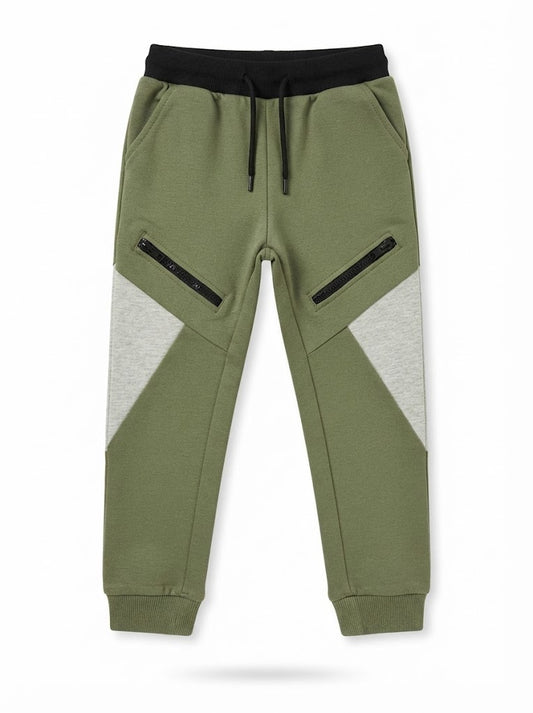 Boys' Casual Cotton Colorblock Jogger Pants – Olive Green