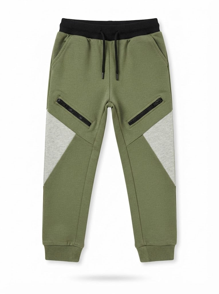 Boys' Casual Cotton Colorblock Jogger Pants – Olive Green