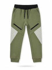 Boys' Casual Cotton Colorblock Jogger Pants – Olive Green