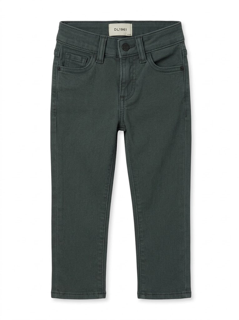 DL Boys Dark Charcoal Green Stretch Twill Straight-Leg Trousers