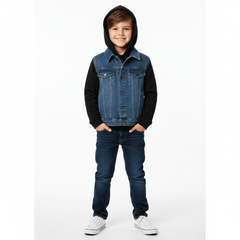 DL Kids Denim Hooded Jacket Blue Black - Smgarment's
