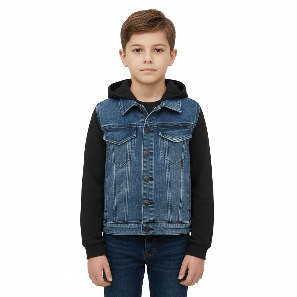 DL Kids Denim Hooded Jacket Blue Black - Smgarment's