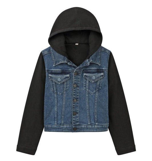 DL Kids Denim Hooded Jacket Blue Black - Smgarment's