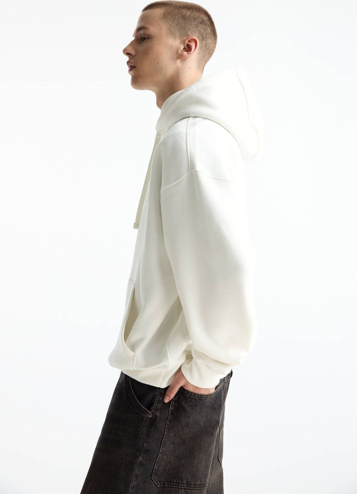 PULL&BEAR MENS WHITE PLAIN HOODIE