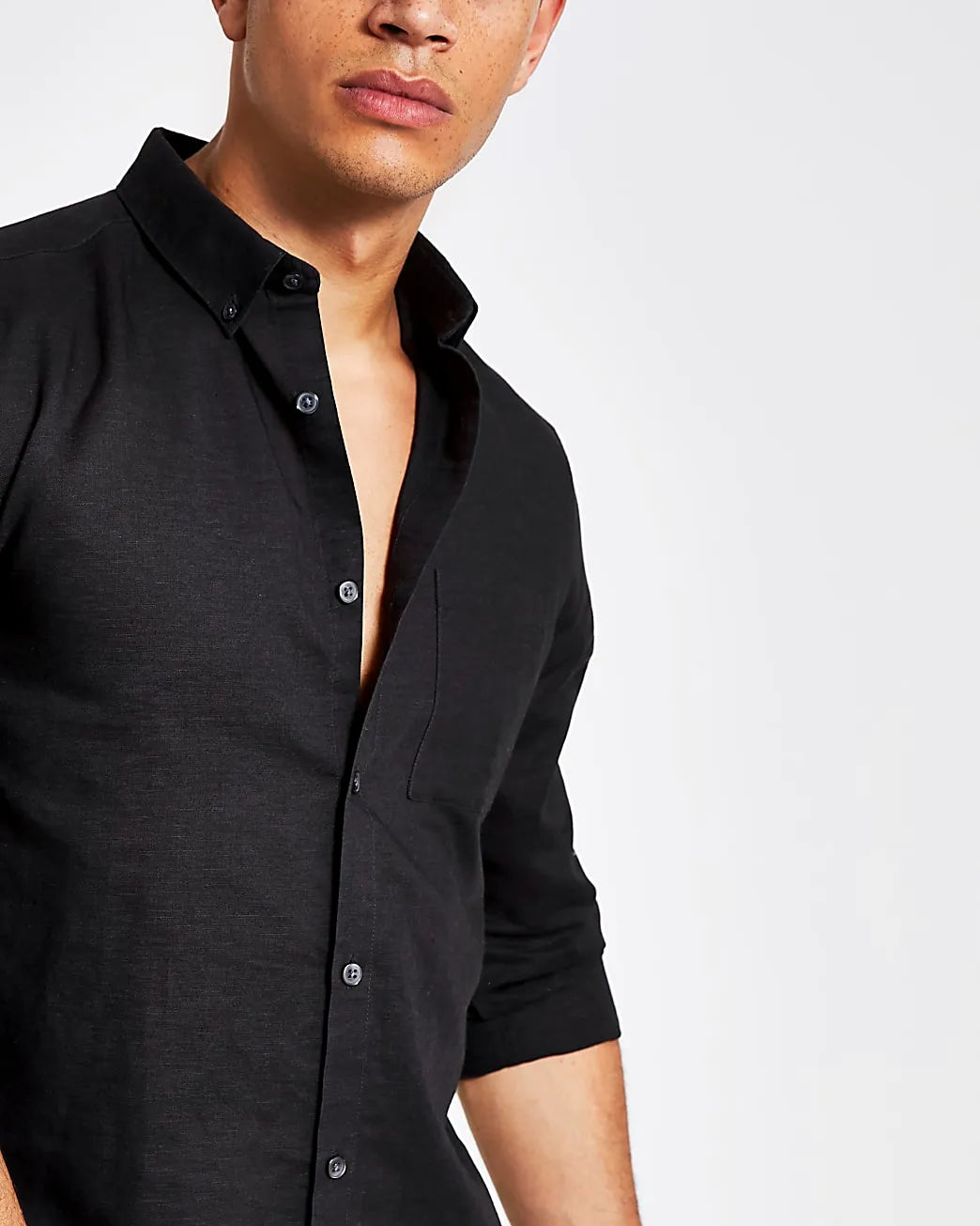 RIVERISLAND Black Linen Long Sleeve Shirt