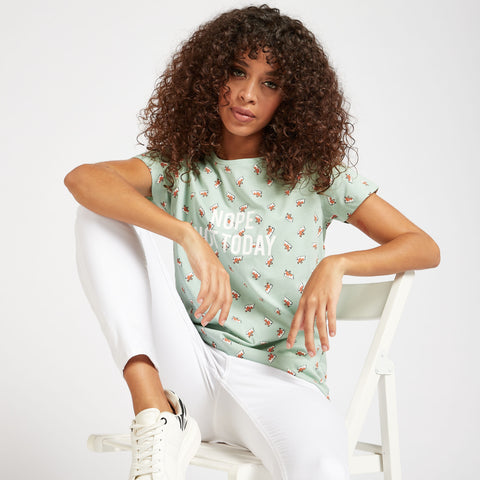 MAX Womens Printed Round Neck T-shirt with Cap Sleeves
