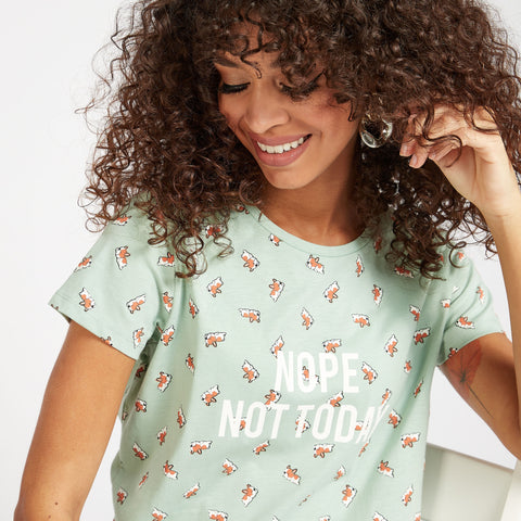 MAX Womens Printed Round Neck T-shirt with Cap Sleeves