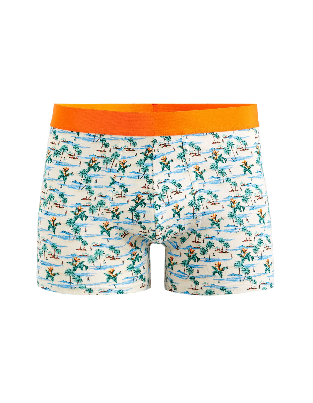 CELIO Stretch cotton boxer shorts with tropical landscape patterns