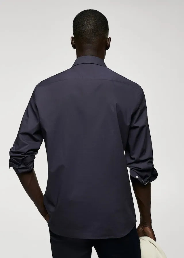 MANGO Slim Fit Stretch Cotton Shirt NAVY