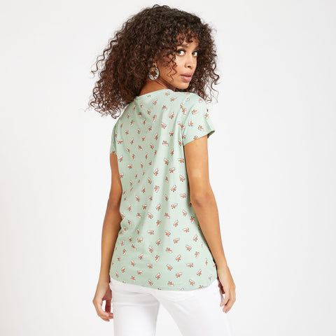 MAX Womens Printed Round Neck T-shirt with Cap Sleeves