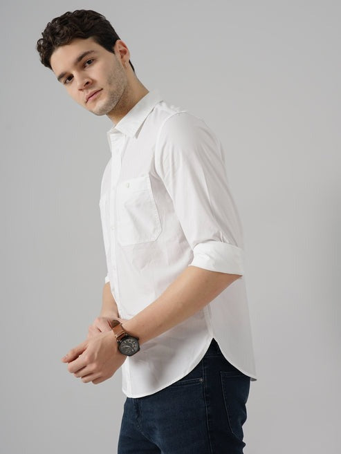 Solid Regular Fit Cotton White Shirt