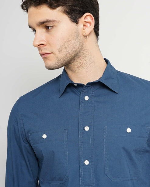 Solid Regular Fit Cotton Blue Shirt