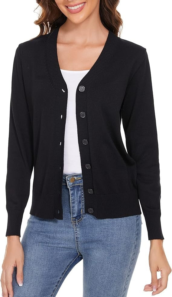 WOMENS V NECK BLACK CARDIGAN