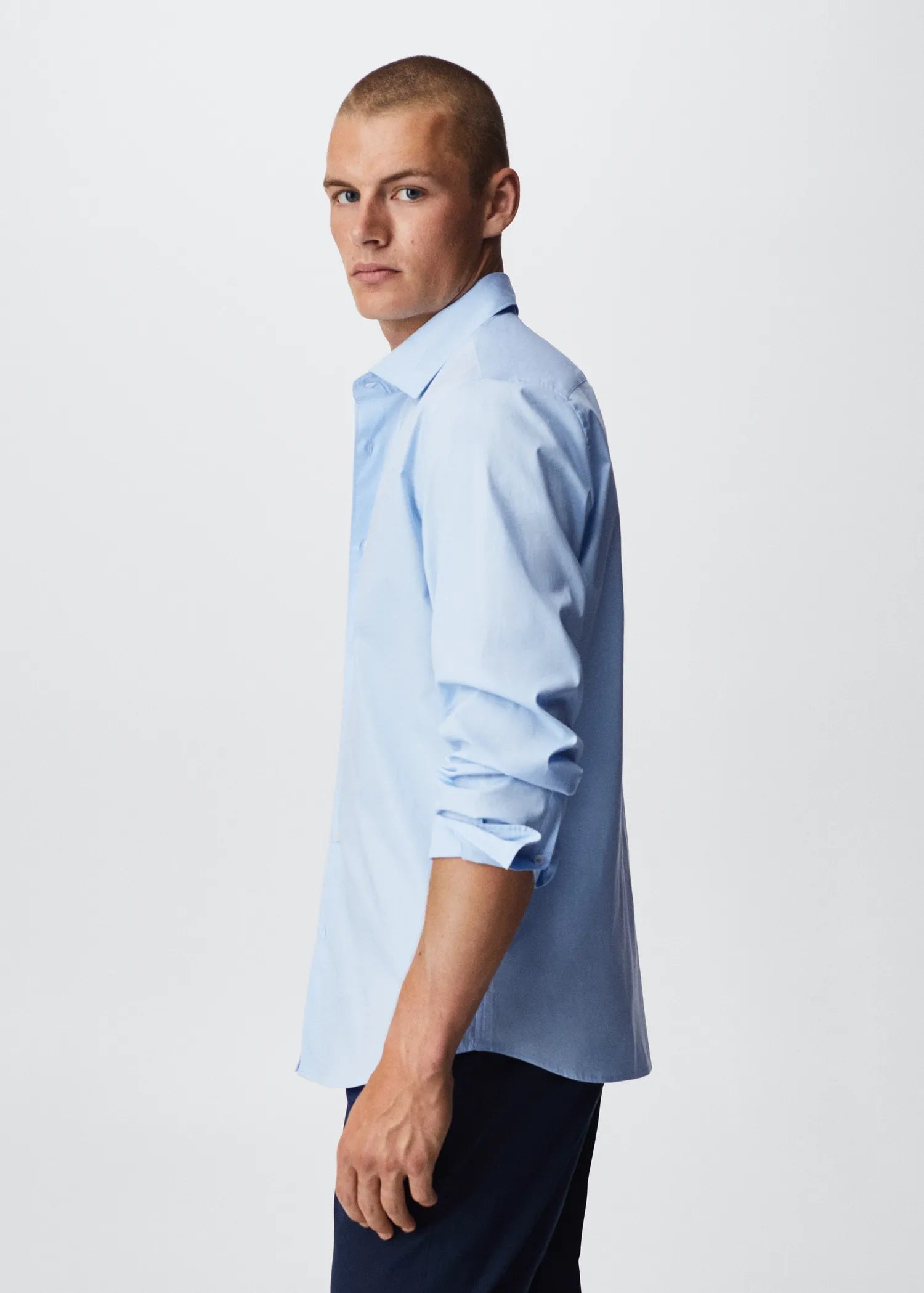 MANGO Slim Fit Stretch Cotton Shirt SKY BLUE