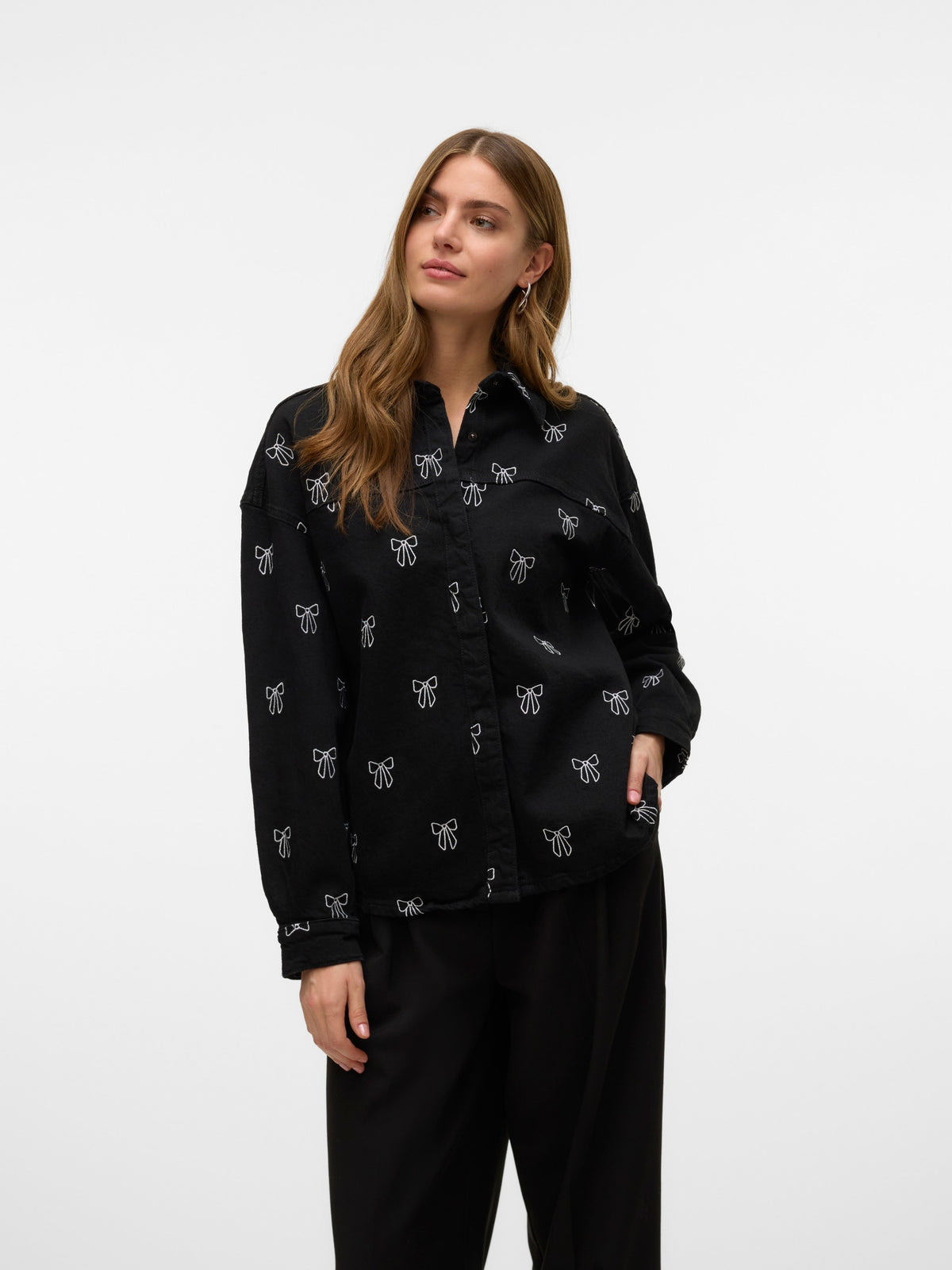 VEROMODA Womens Black Printed Denim Jacket