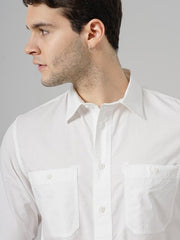 Solid Regular Fit Cotton White Shirt