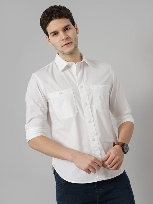 Solid Regular Fit Cotton White Shirt