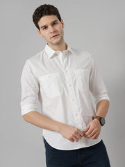 Solid Regular Fit Cotton White Shirt