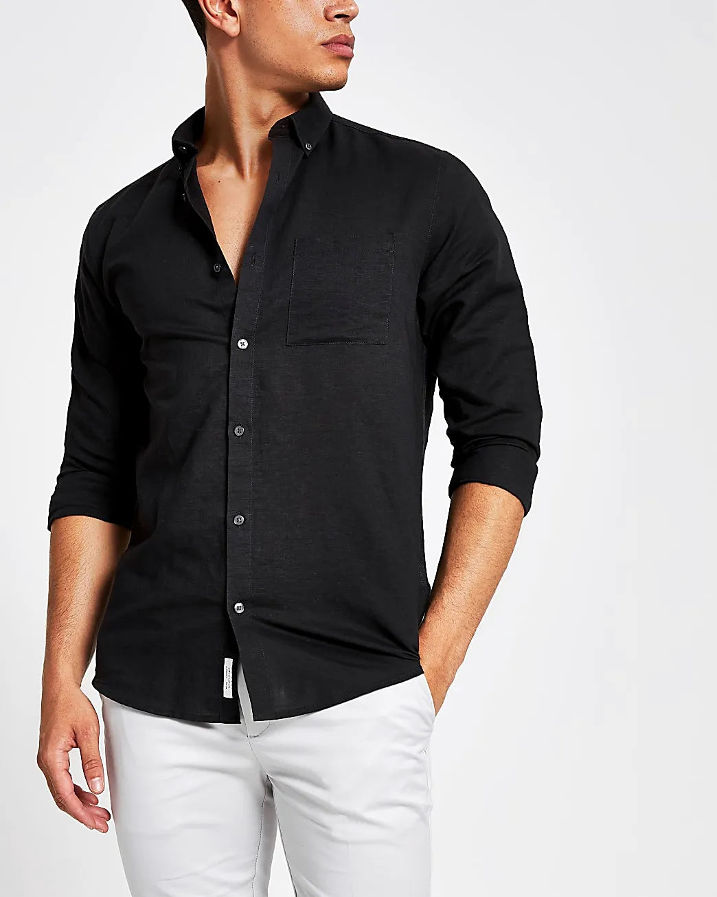 RIVERISLAND Black Linen Long Sleeve Shirt