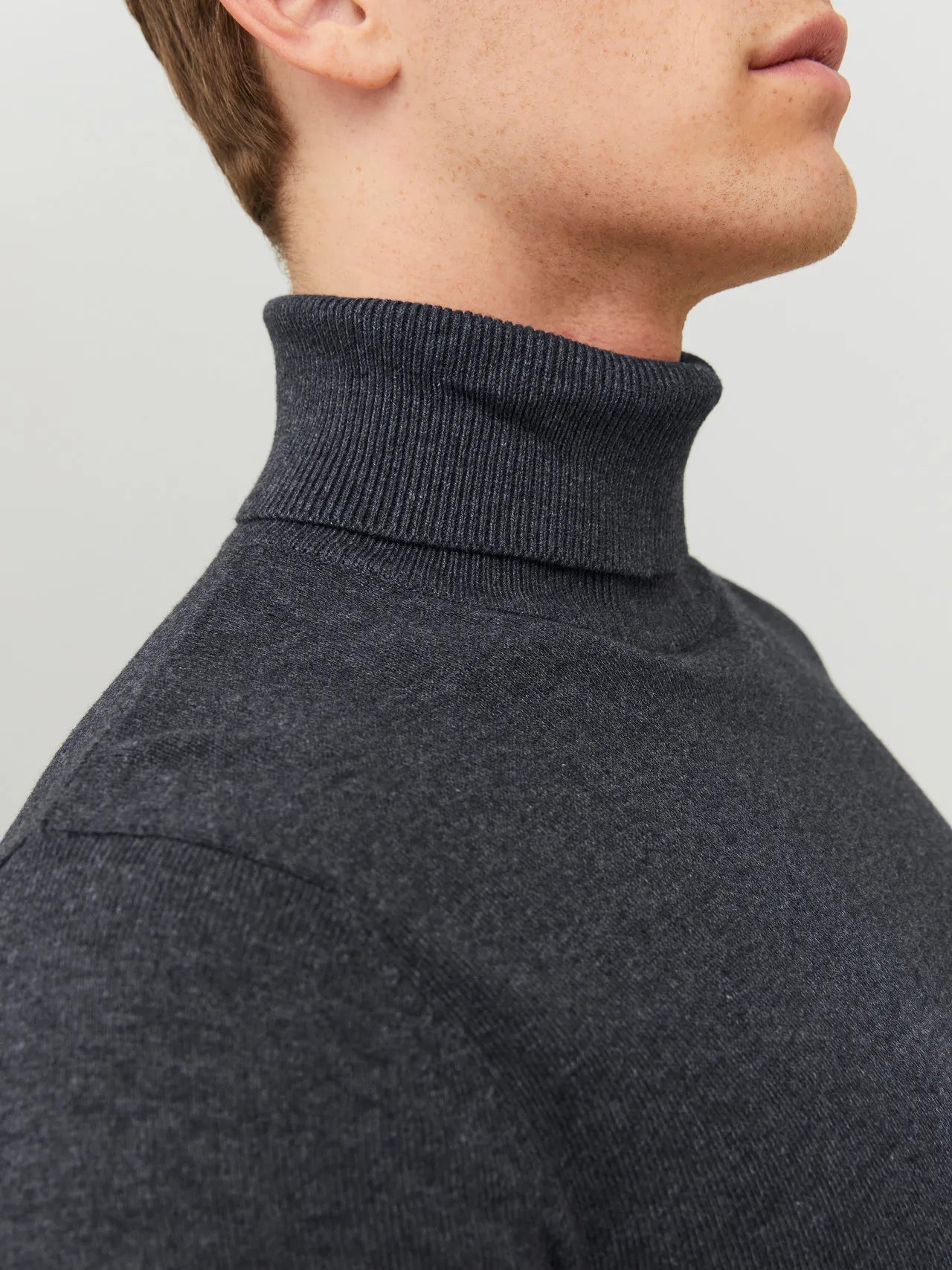 JACK&JONES Dark Grey Melange Plain Turtleneck