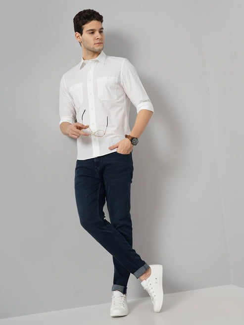 Solid Regular Fit Cotton White Shirt