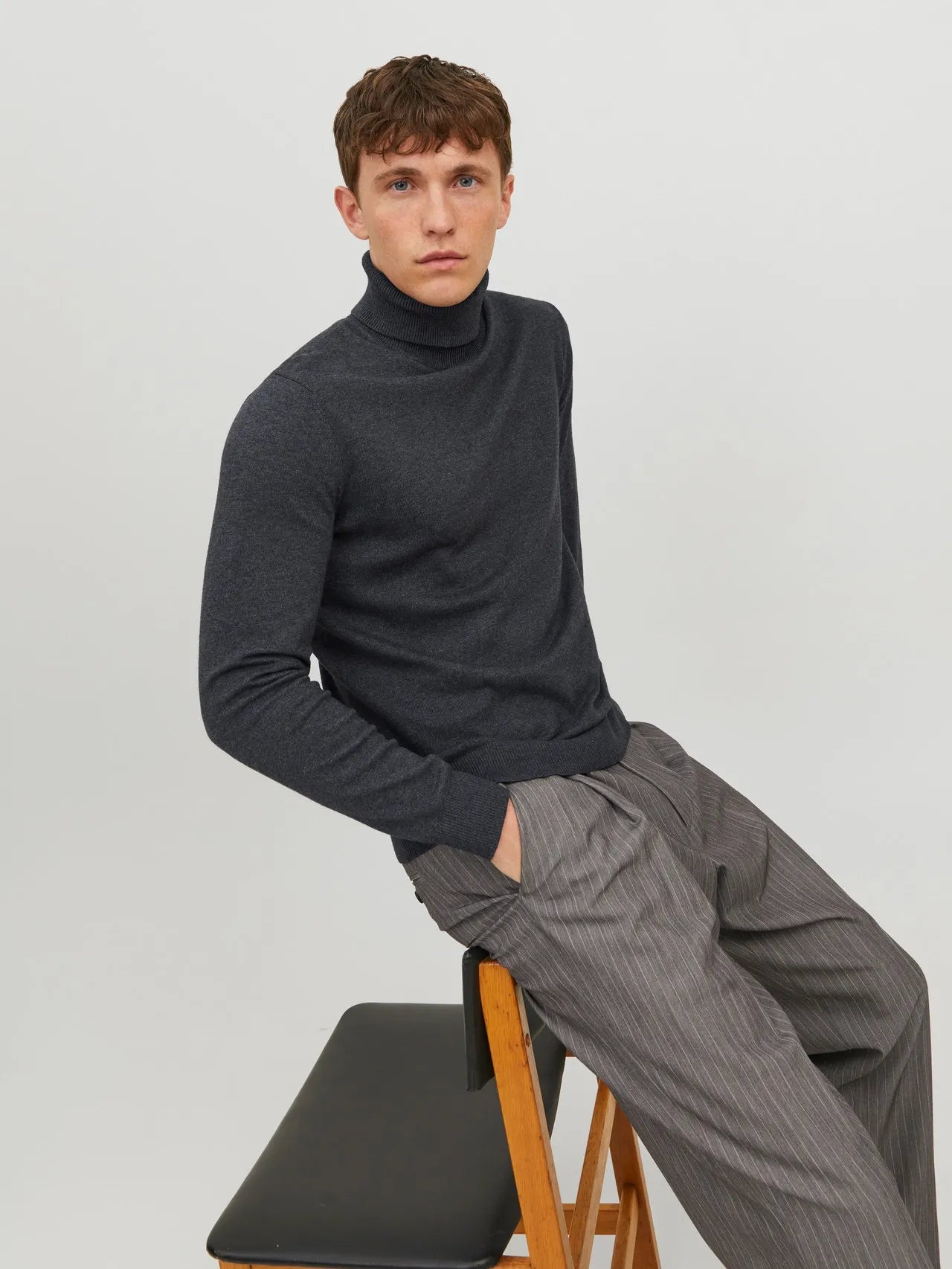 JACK&JONES Dark Grey Melange Plain Turtleneck