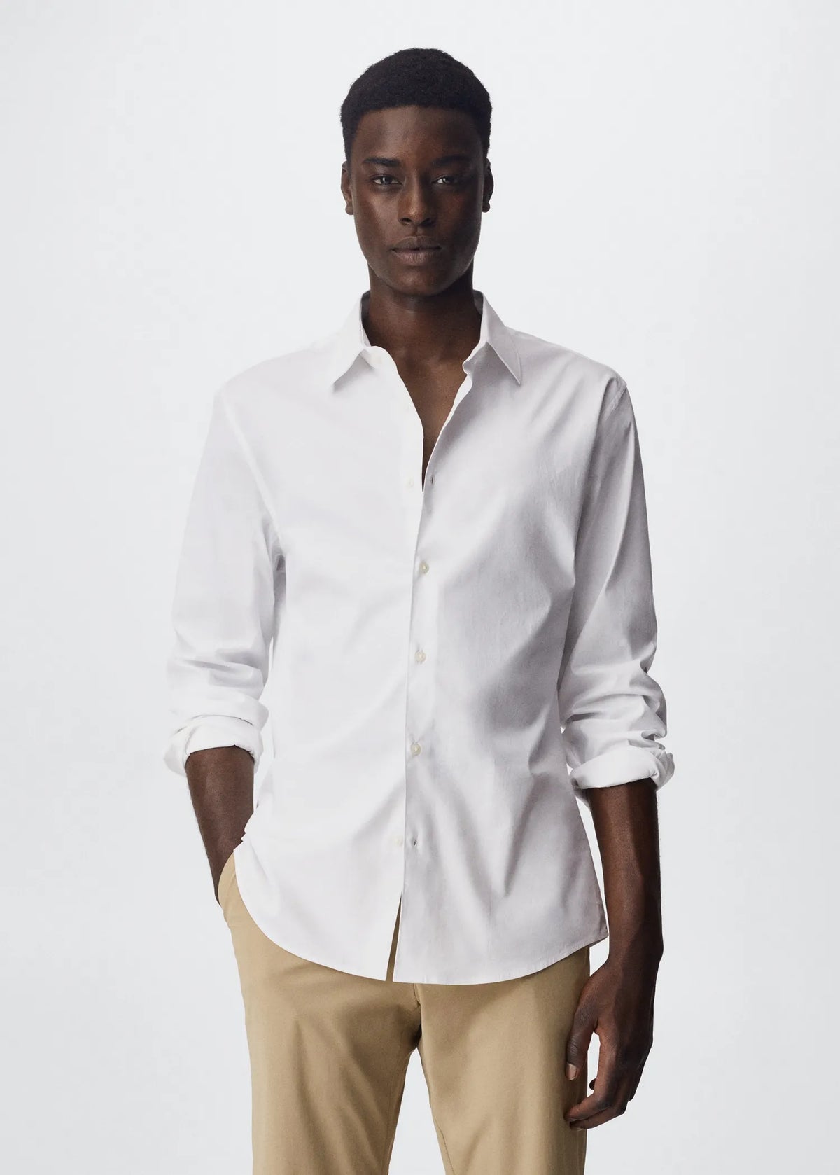 MANGO Slim Fit Stretch Cotton Shirt WHITE