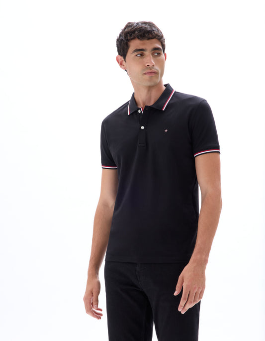 Slim fit stretch cotton piqué polo shirt black
