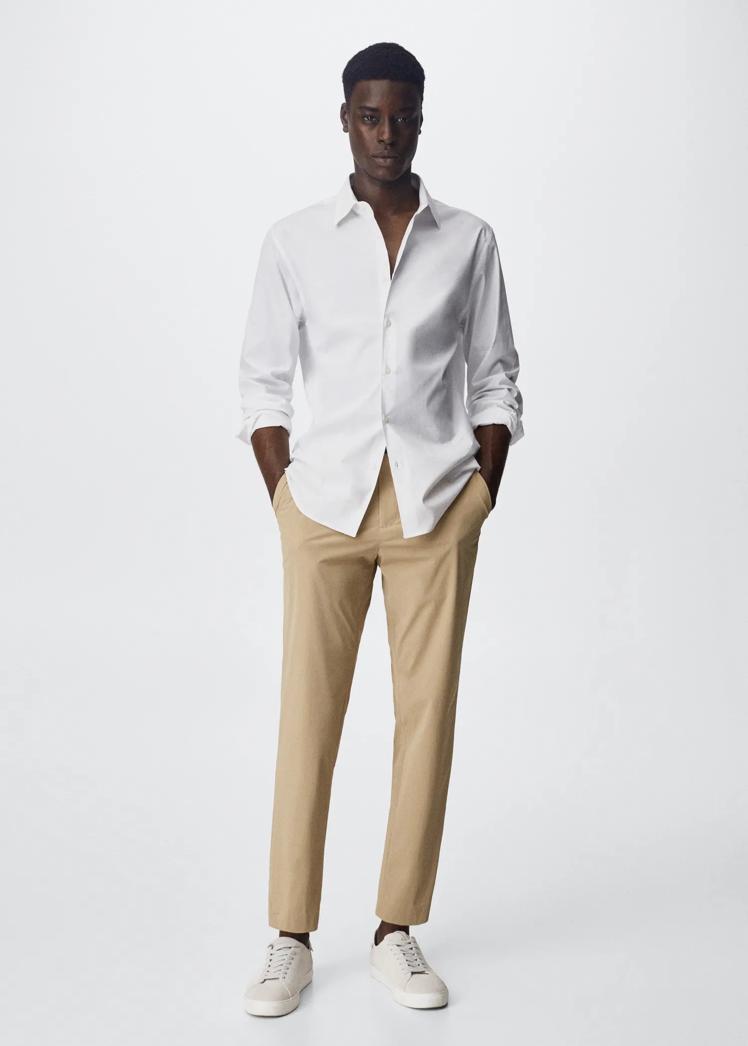 MANGO Slim Fit Stretch Cotton Shirt WHITE