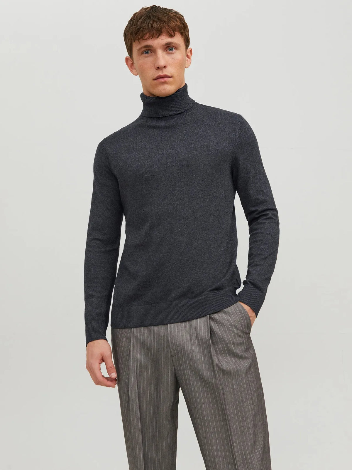 JACK&JONES Dark Grey Melange Plain Turtleneck