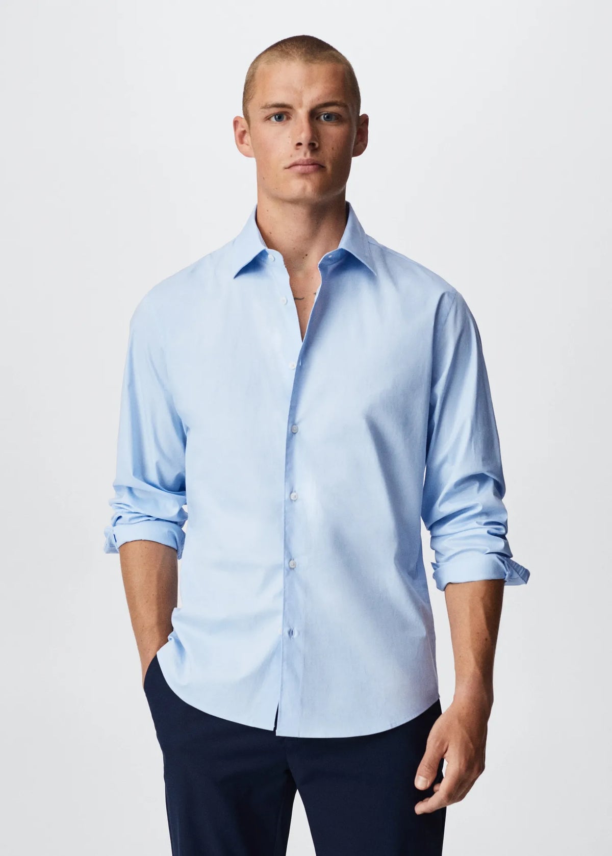 MANGO Slim Fit Stretch Cotton Shirt SKY BLUE