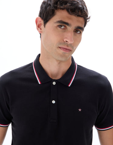 CELIO Slim fit stretch cotton piqué polo shirt black