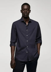 MANGO Slim Fit Stretch Cotton Shirt NAVY