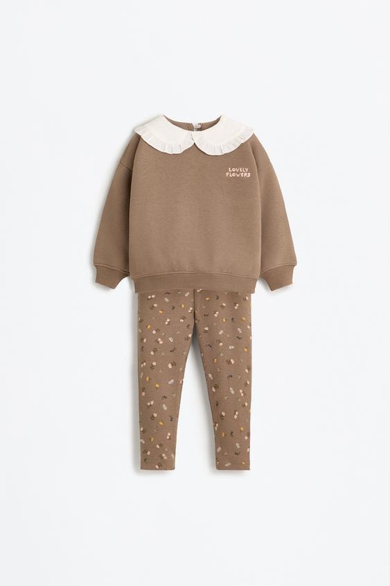 LEFTIES Girls Sweatshirt With Collar And Ribbed Leggings Suit