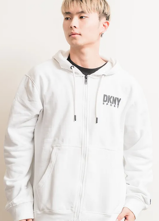 DKNY MENS BACK PANEL PRINTED ZIPPED HOODIE