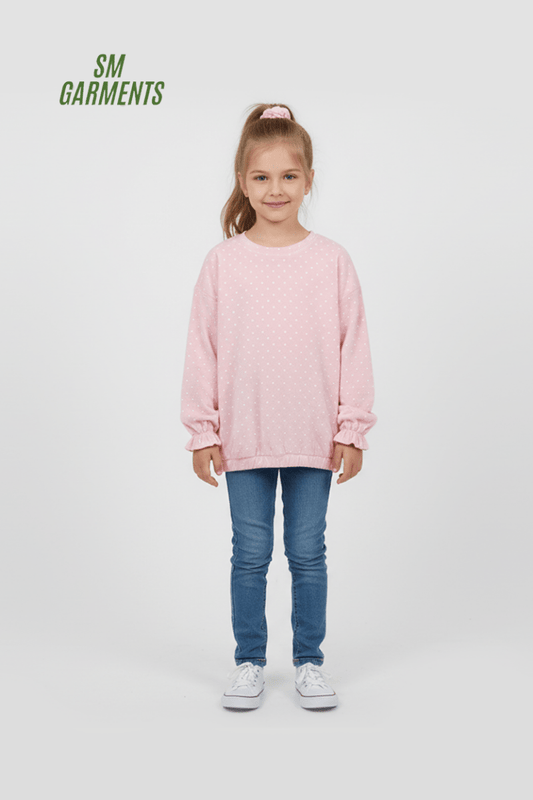 DU PAREIL Girls Pink White Polka Dots Print Sweatshirt - Smgarment's