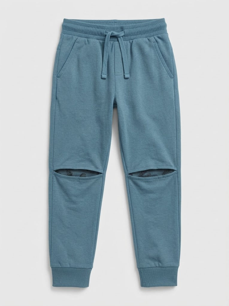 Boys' Casual Cotton Jogger Pants with Knee Details – Rusted Blue