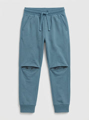Boys' Casual Cotton Jogger Pants with Knee Details – Blue