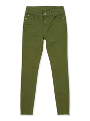 Girls BRANDED' Olive Green Skinny Fit Stretch Pants with Raw Frayed Hems| SM GARMENTS