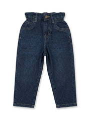 Girls Branded Dark Indigo High-Waist Paperbag Elastic Denim Jeans| SM GARMENTS