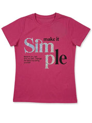 OKAIDI Girls' Magenta "Make It Simple" Graphic Short-Sleeve T-Shirt   | SM GARMENTS