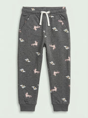 Girls Dark Grey Unicorn Print Jogger Pants | Kids Casual Sweatpants