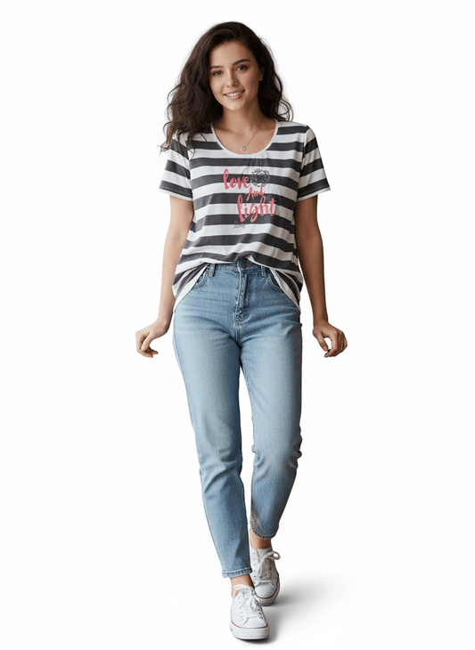 ESMARA LOVE AND LIGHT STRIPED WOMENS T - SHIRT - Smgarment's