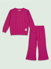 Girls' 2-Piece Magenta Long-Sleeve Sweatshirt and Flare Pants Set| SM GARMENTS