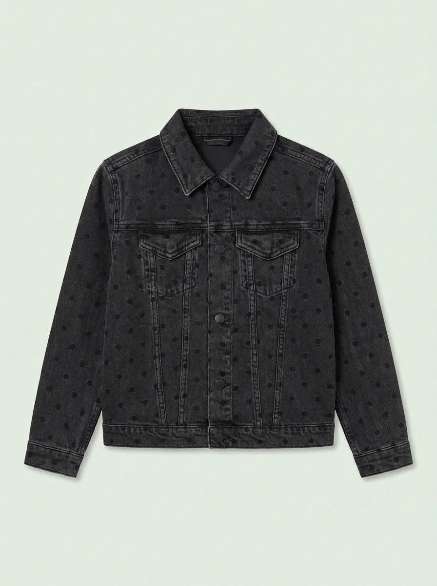 Girls BRANDED ' Black Polka Dot Denim Jacket with Button-Front