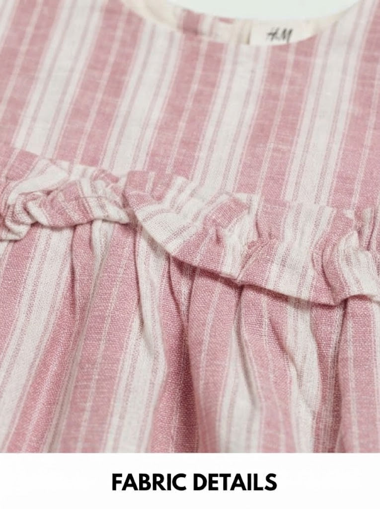 BRANDED Girls Pink and White Striped Casual Dress with Ruffle Trim