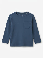 IMPORTED Boys' Long-Sleeve Ribbed Pocket T-Shirt – Slate Blue Crewneck