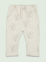 Boys Cream All-Over Koala Print Casual Jogger Pants with Drawstring Waist