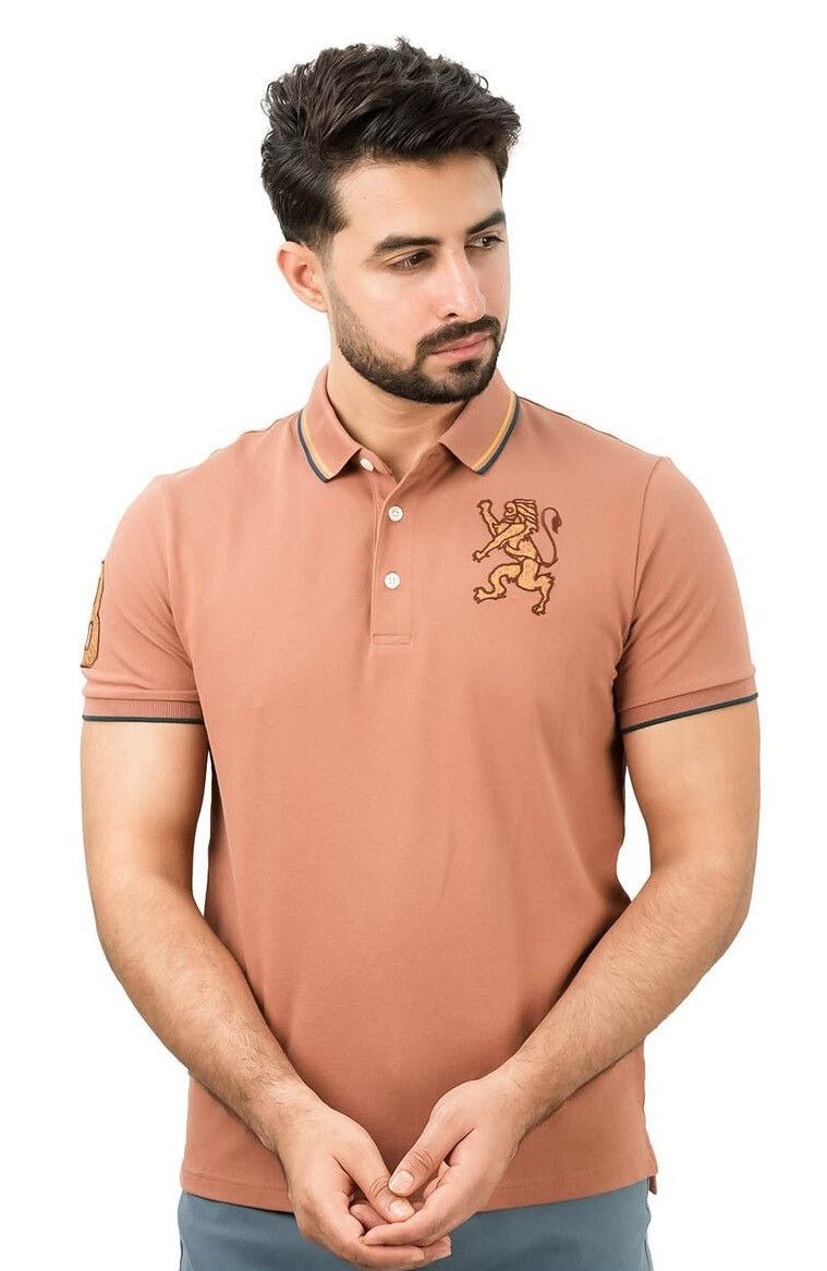 GIORDANO Men's 3D Lion Polo Slim Fit Bold Embroidery Premium Pique - Smgarment's
