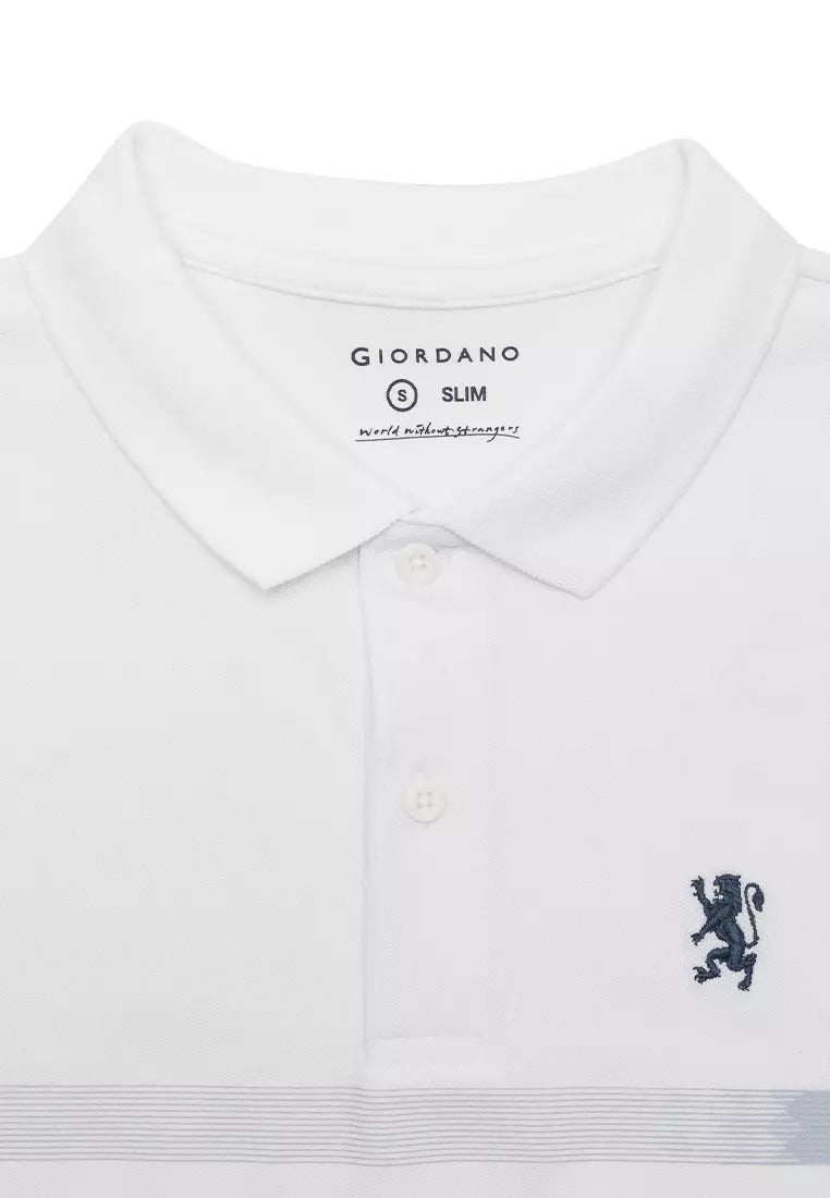 GIORDANO Men's Cotton Lycra Striped Small Lion Polo - Smgarment's